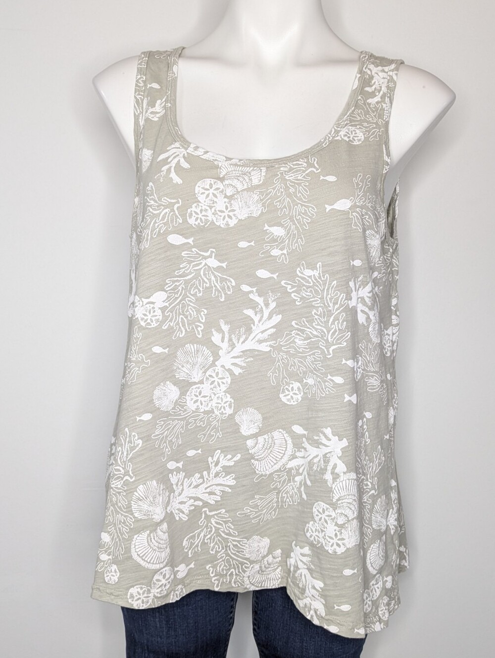 Fresh Produce Grey White Ocean Fish Coral Reef Cotton Tank Top L